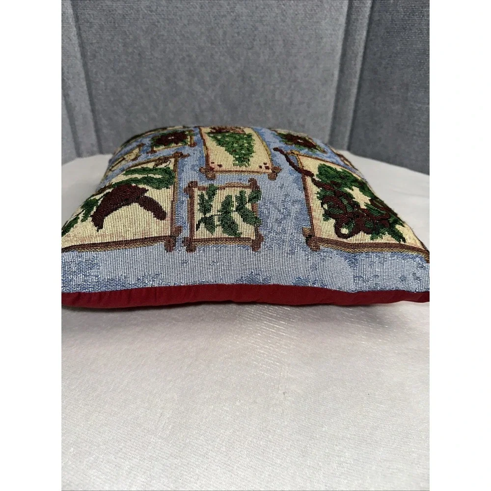 Holiday Tapestry Pillow Festive Christmas‎ Wreath Tree & Cardinal 14.5 X 14.5